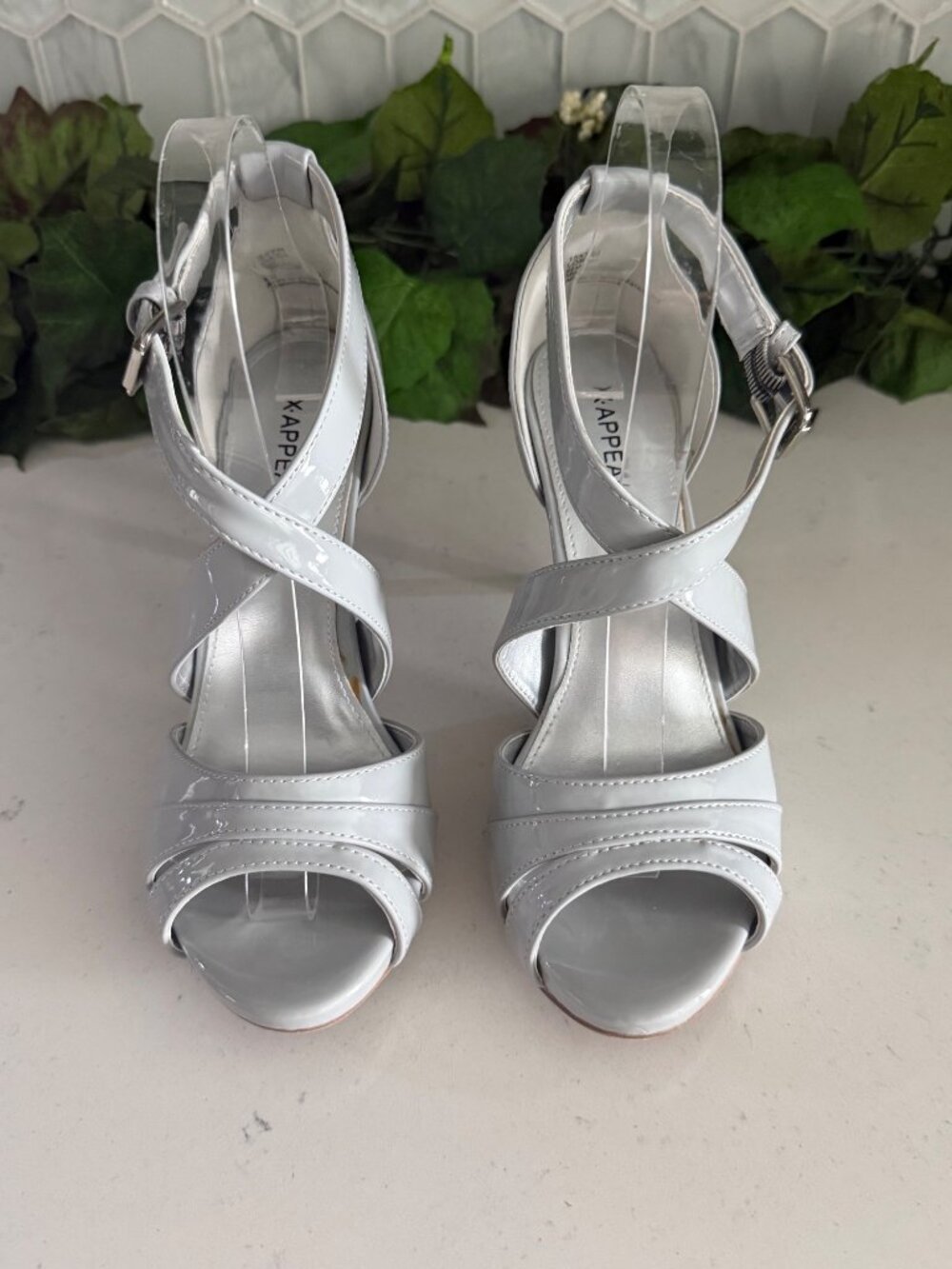 X Appeal Silver Patent Strappy High Heel Sandals Open Toe Size 6.5M